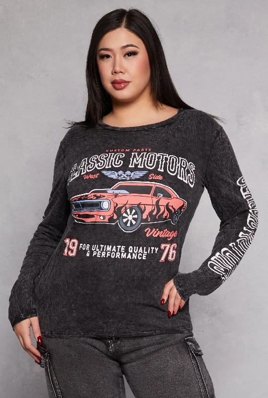 Plus Size Classic Motors Graphic Long Sleeve Tee