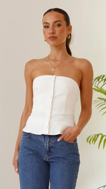 Plus - Size Women's Ruffled Crop Top in Pink for a Feminine and Flirty AppearanceJemma Top - White