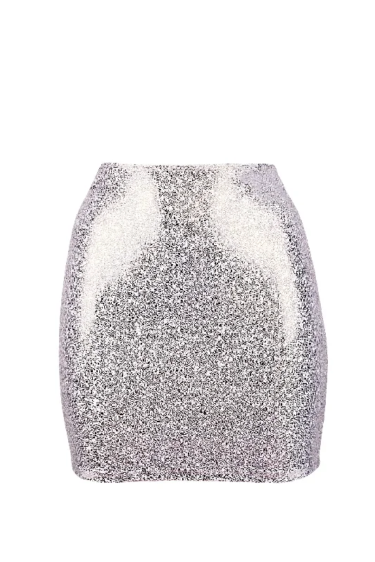 High - waisted denim skirt with distressed detailsMini skirt Holographic party  /WHITE GOLD HOLO