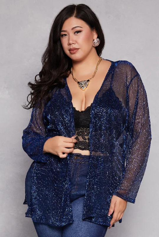 Striped Women Long Sleeve Top in a Timeless PatternPlus Size Lurex Side Slit Duster