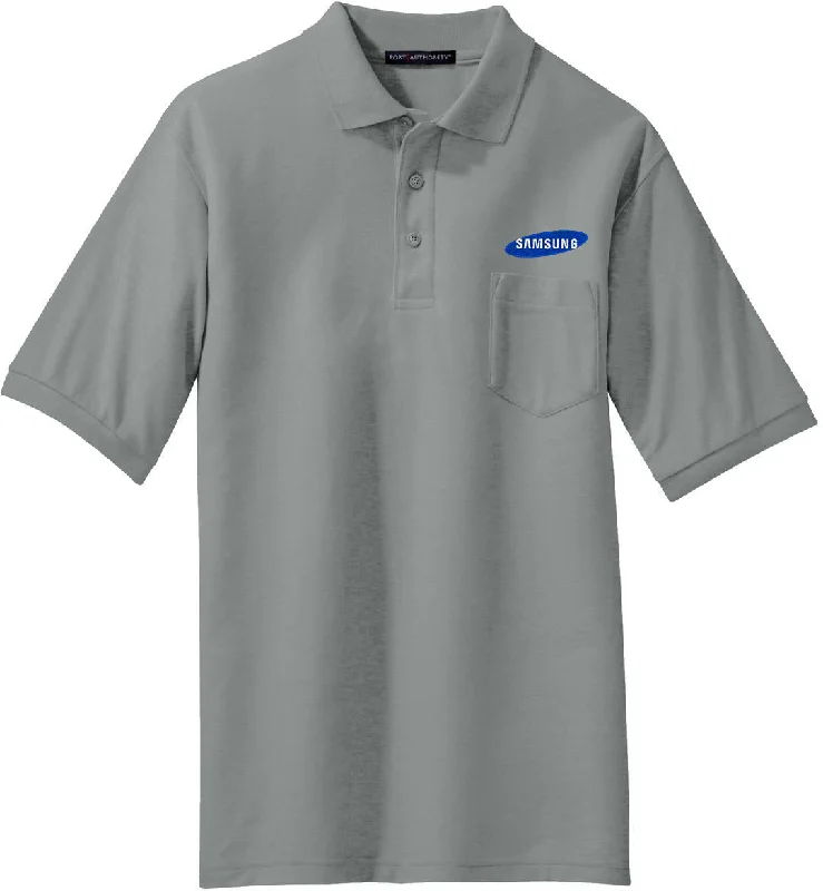 Embroidered logo polo shirt for a preppy stylePort Authority Silk Touch Polo Shirt with Pocket Embroidered logo polo shirt for a preppy stylePort Authority Silk Touch Polo Shirt with Pocket