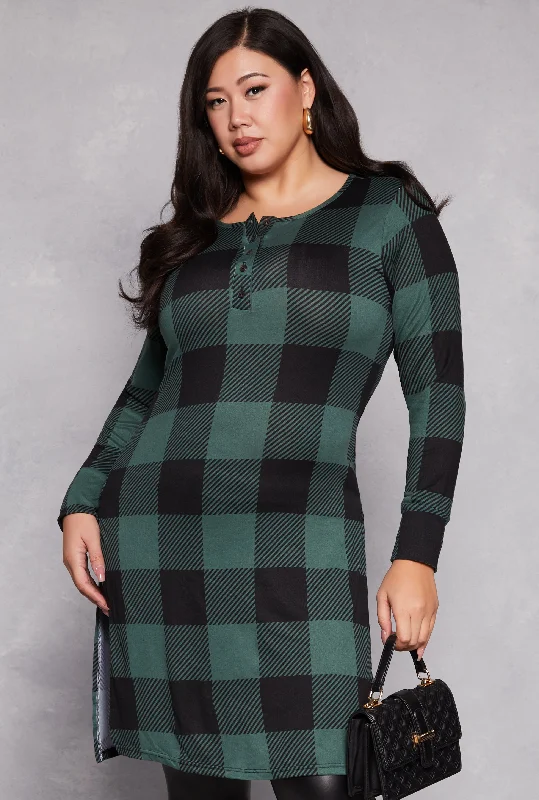 Striped Women Long Sleeve Top in a Timeless PatternPlus Size Buffalo Plaid Henley Tunic Top Striped Women Long Sleeve Top in a Timeless PatternPlus Size Buffalo Plaid Henley Tunic Top