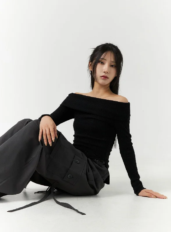 Ruffled Cuff Women Long Sleeve Top with a Feminine TouchOff-Shoulder Slim Fit Knit Top CN317 Ruffled Cuff Women Long Sleeve Top with a Feminine TouchOff-Shoulder Slim Fit Knit Top CN317