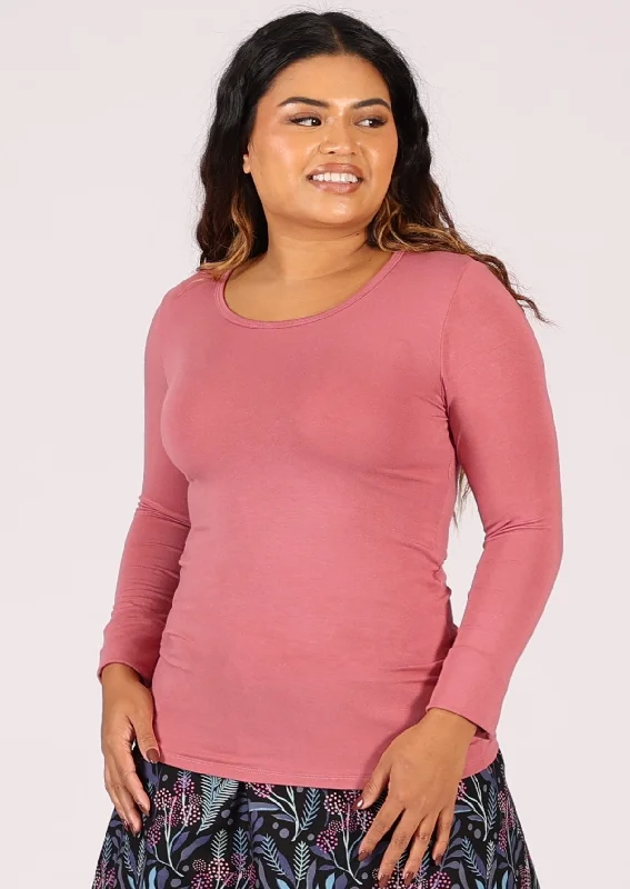 Ruffled Cuff Women Long Sleeve Top with a Feminine TouchRound Neck Top Pink