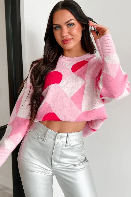 Lightweight Women Long Sleeve Top for Spring and AutumnNo Valentine Needed Heart Pattern Oversized Sweater (Pink/Red) Lightweight Women Long Sleeve Top for Spring and AutumnNo Valentine Needed Heart Pattern Oversized Sweater (Pink/Red)