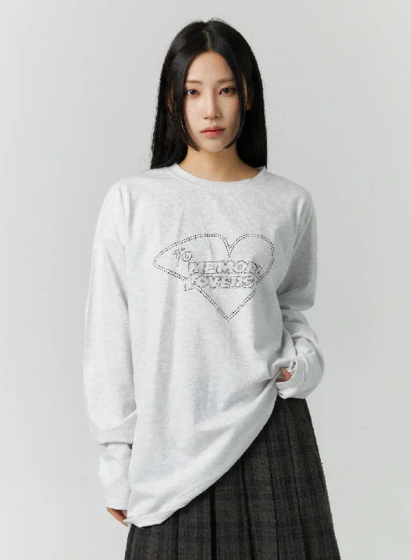 Cable - Knit Women Long Sleeve Top with a Cozy TextureOversized Graphic Long Sleeve CN328