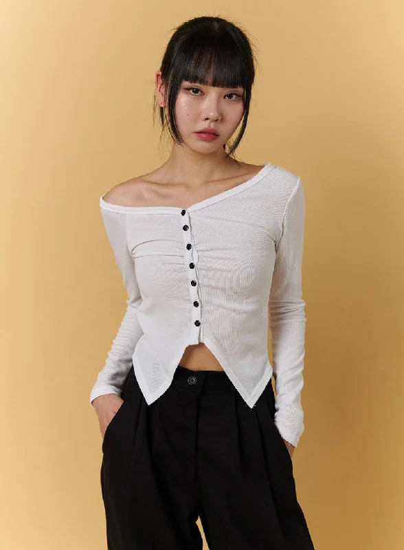 Lace - Trimmed Women Long Sleeve Top for an Elegant LookOff-Shoulder Crop Top CJ404
