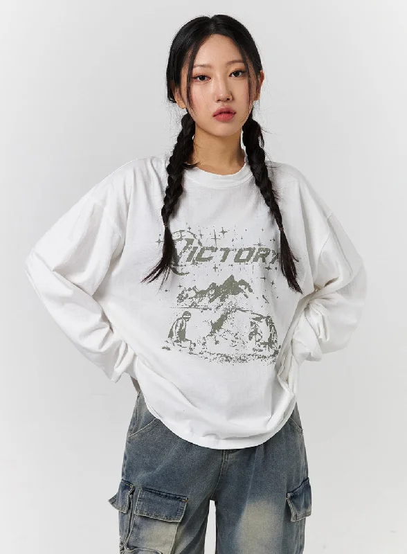 Wrap - Style Women Long Sleeve Top for a Versatile FitVictory Graphic Lettering Oversized Tee CD328 Wrap - Style Women Long Sleeve Top for a Versatile FitVictory Graphic Lettering Oversized Tee CD328