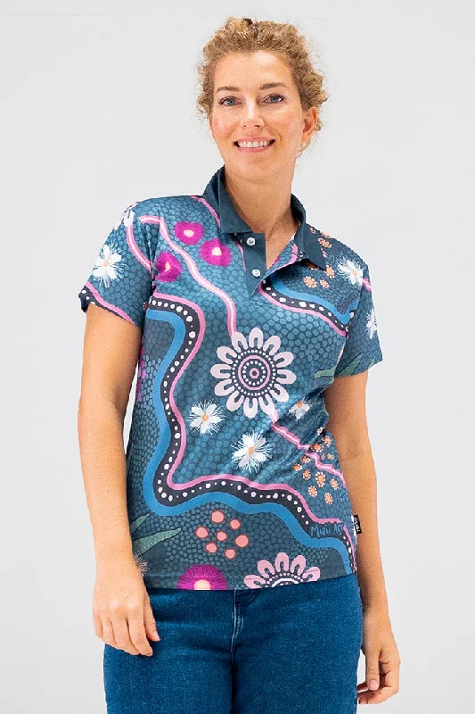 Hand - wash only polo shirt with delicate embroideryBush Tucker Gathering UPF 50+ Women's Fitted Polo Shirt