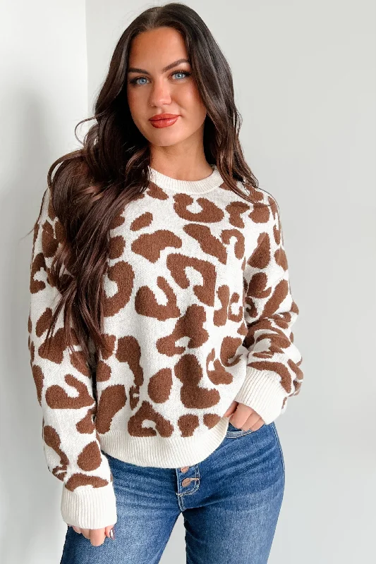 Pocket - Equipped Women Long Sleeve Top for Added FunctionalityAuthentic Affection Animal Print Sweater (Cream/Brown) Pocket - Equipped Women Long Sleeve Top for Added FunctionalityAuthentic Affection Animal Print Sweater (Cream/Brown)