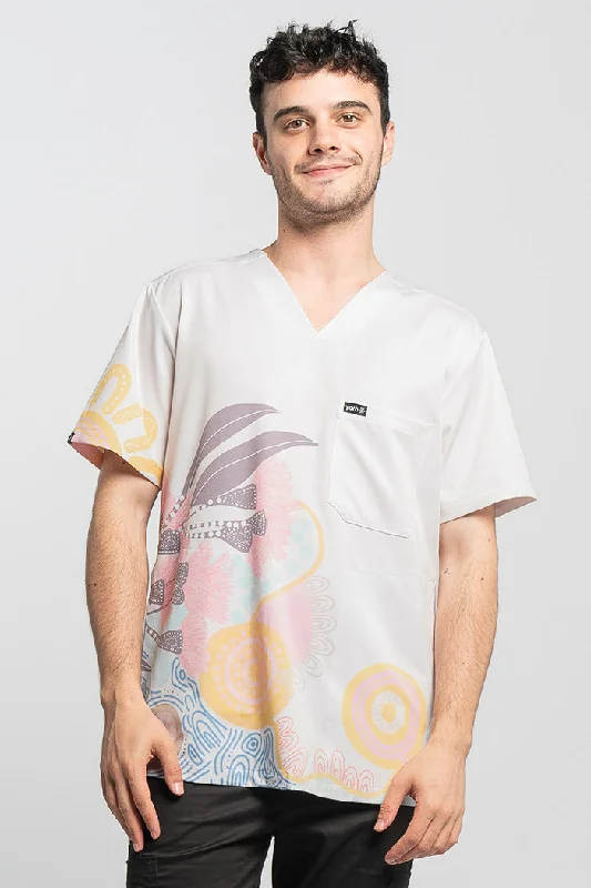 Polo shirt with a scalloped hem for a feminine detail(Bulk Order) Kindling Essence Unisex Three Pocket Scrub Top
