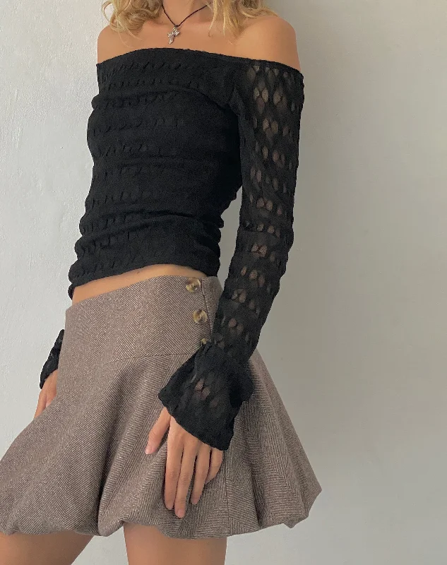 Thermal Women Long Sleeve Top for Extra Warmth in WinterNeira Long Sleeve Bardot Top in Textured Knit Black Thermal Women Long Sleeve Top for Extra Warmth in WinterNeira Long Sleeve Bardot Top in Textured Knit Black