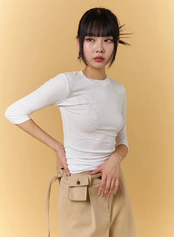 Pocket - Equipped Women Long Sleeve Top for Added FunctionalitySlim Fit Half Sleeve Top CJ404 Pocket - Equipped Women Long Sleeve Top for Added FunctionalitySlim Fit Half Sleeve Top CJ404