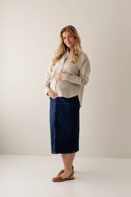 Khaki skirts for a military look 'Carla' Maternity Long Denim Skirt