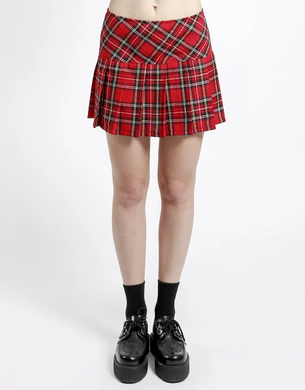 Elastic - waisted maternity skirts PLEATED  SKIRT RED PLAID