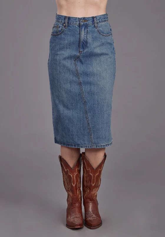 Khaki skirts for a military look Stetson Womens Asymmetrical Seam Medium Wash 100% Cotton Skirt
