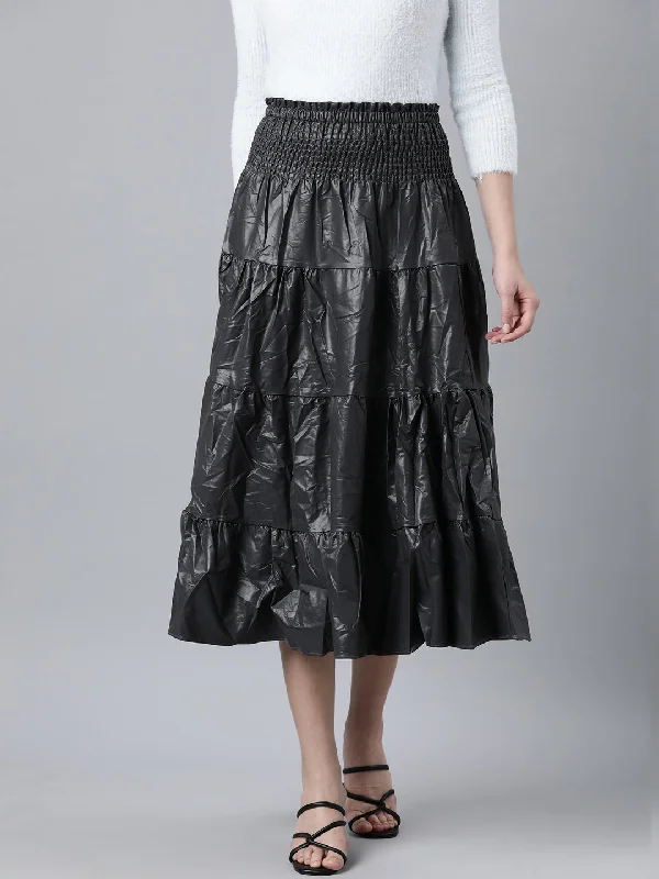 Skirts for a fashion show Women Solid Grey Tiered Midi Skirt