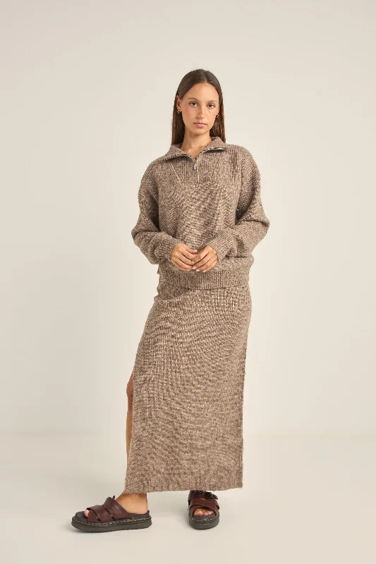 Skirts with belt loops Quinn Knit Midi Skirt Oatmeal