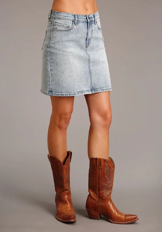 Skirts with a pom - pom trim Stetson Womens Above the Knee Denim Blue Cotton Blend Skirt
