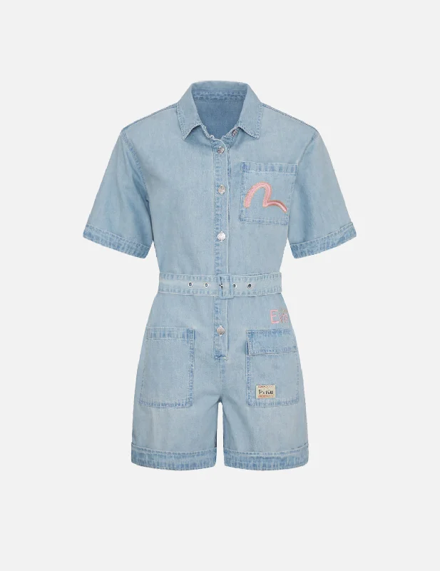 A - line skirts for a slimming effect Multi-pocket Worker Style Denim Jumpsuit