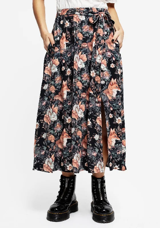 Skirts with a pom - pom trim Reynard Fox Floral Print Midi Skirt