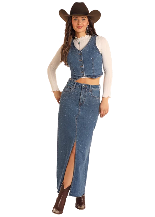Khaki skirts for a military look Women's Rock & Roll Cowgirl Maxi Skirt #BW69D05342