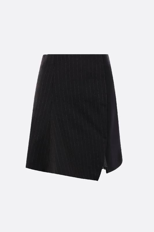 A - line cotton skirts for work pinstriped wool asymmetric miniskirt
