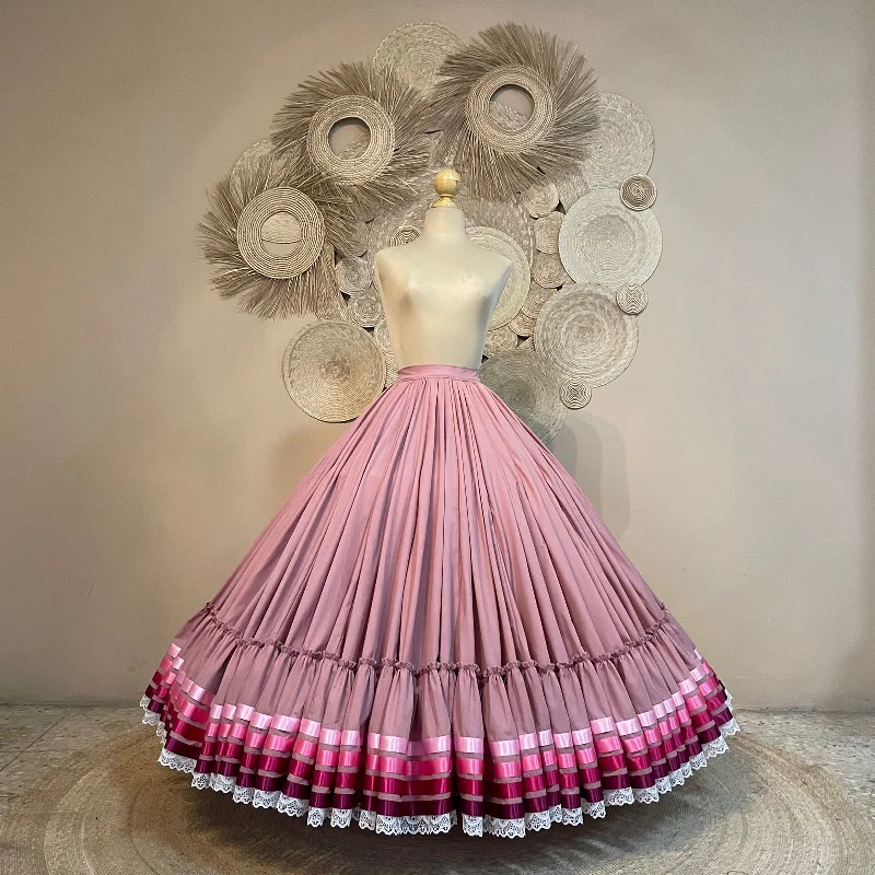 Skirts with adjustable waistbands Hoja de Maiz Folklorico Dance Practice Skirt, Doble Vuelo, Rosa Palo