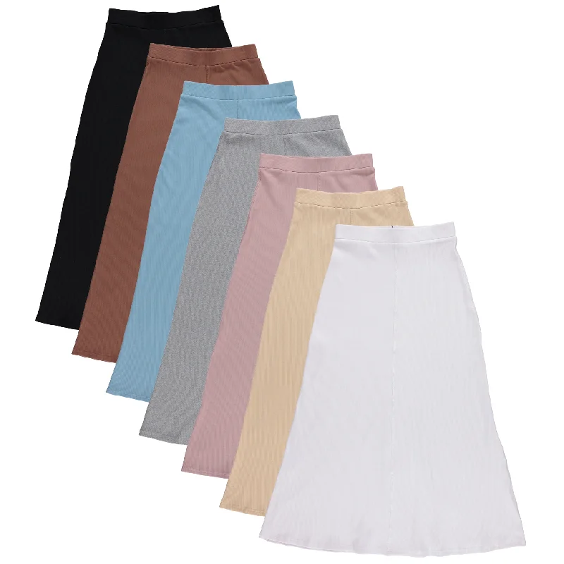High - waisted skirts for tummy control Women's Elastic Waist Maxi Ribbed Skirt