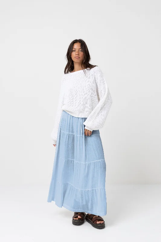 Skirts with a metallic finish Classic Tiered Maxi Skirt Blue