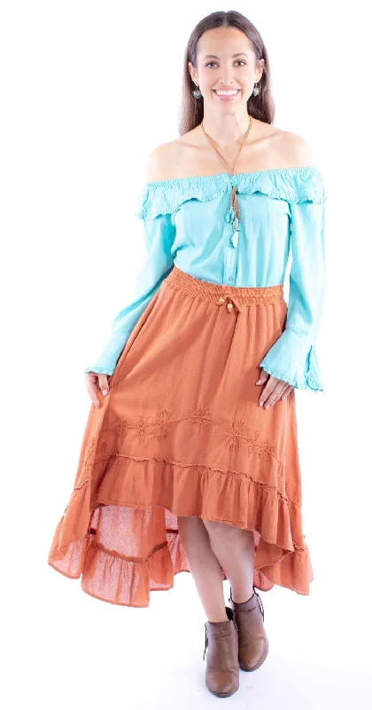High - waisted skirts for tummy control Scully Womens Ruffle Hi Lo Ginger 100% Cotton Skirt