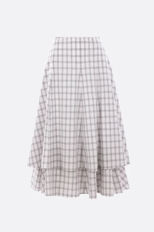 Skirts with ruffled hems check poplin double-layer skirt
