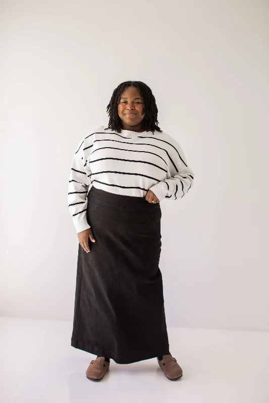 Skirts for outdoor activities 'Sara' Long Stretch Denim Skirt in Black