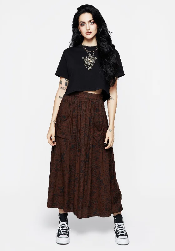 Maxi skirts with a slit Daemonologie Woodcut Print Midaxi Skirt