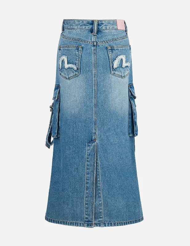 Skirts with a pom - pom trim Deconstructed Inserted Seagull Embroidery Fashion Fit Denim Cargo Skirt