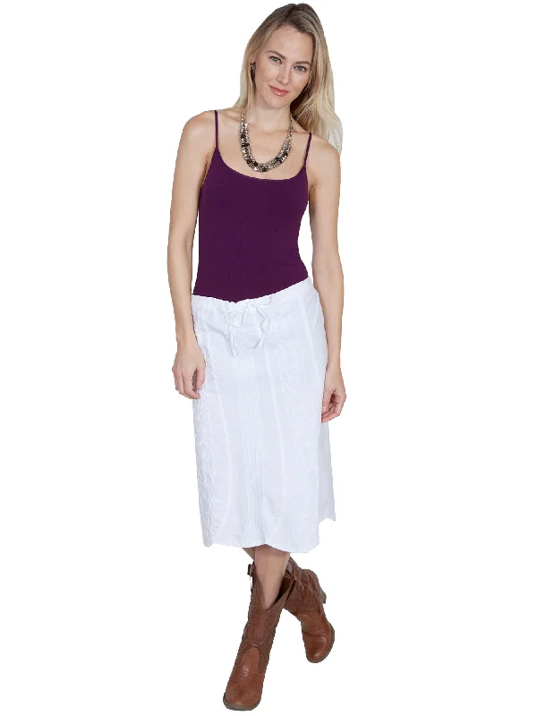 Button - down skirts for a classic style Scully Womens White 100% Cotton Tie Front Skirt