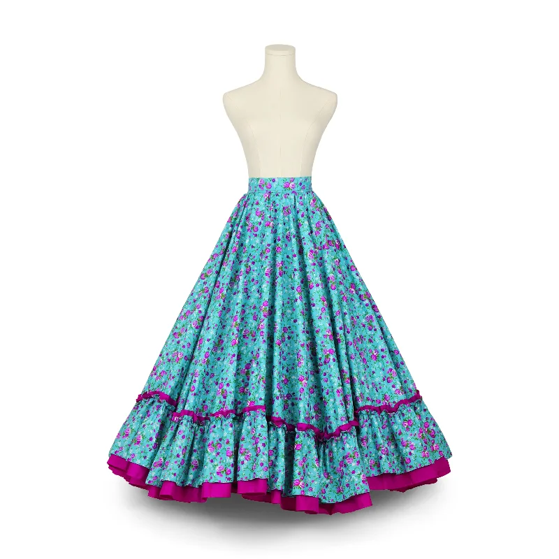 Wrap - around skirts for easy wearing Kakentli Folklorico Dance Practice Skirt, Cotton, Doble Vuelo, Floral Collection