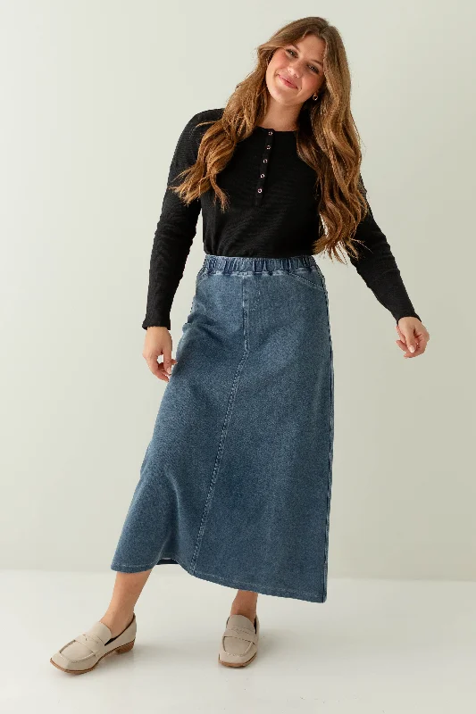Elastic - waist skirts for lazy days 'Caroline' Long Knit Denim Skirt