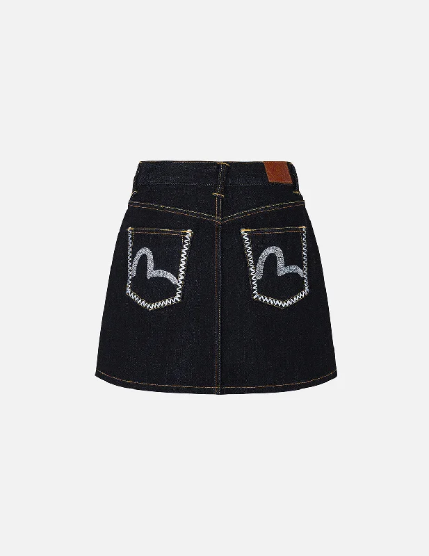 Wrap - around skirts for easy wearing Seagull Embroidery Regular Fit Denim Skirt