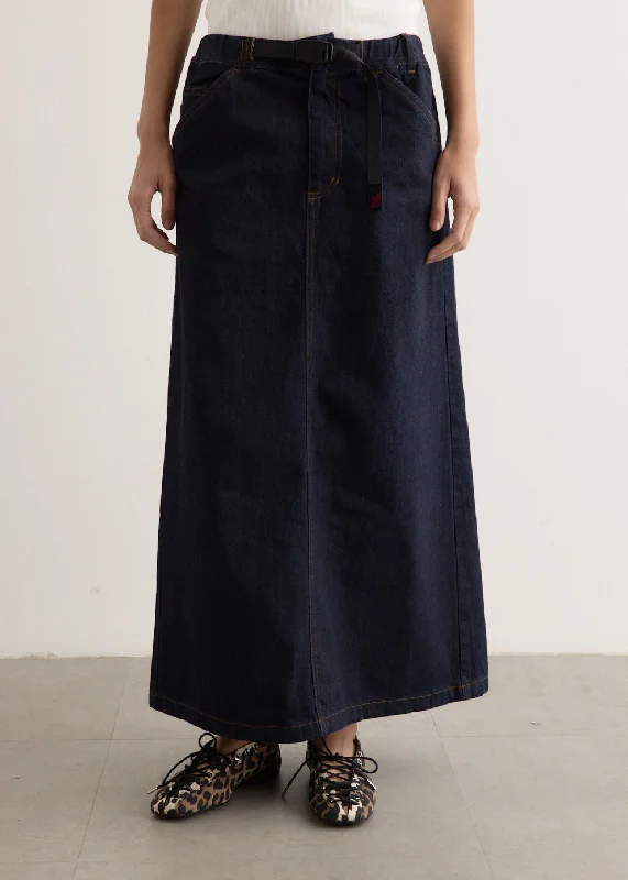 Button - down skirts for a classic style Japanese Denim Long Skirt