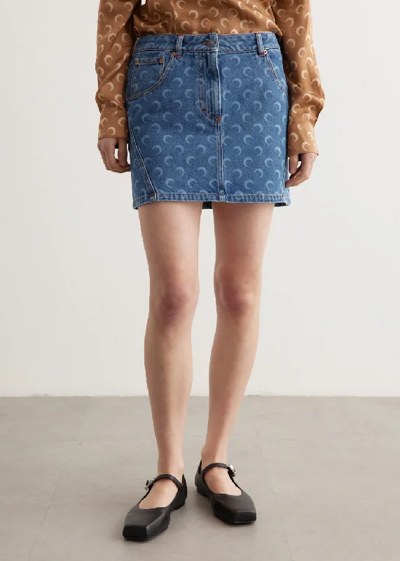 Pleated school skirts for girls Moon Laser Denim Mini Skirt