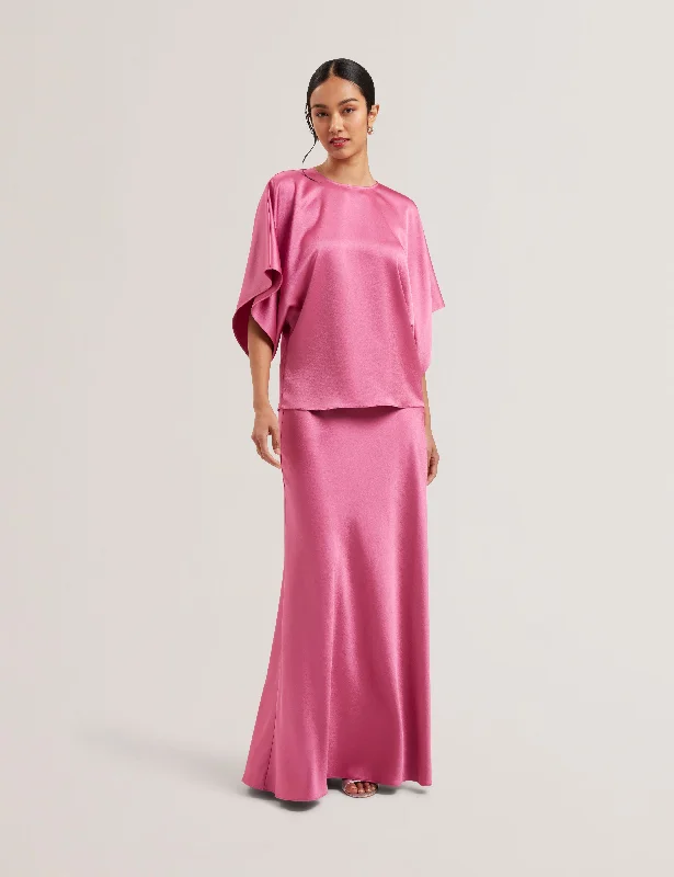 Skirts with decorative buttons Ontarii Bias Cut Satin Maxi Skirt Brt-Pink