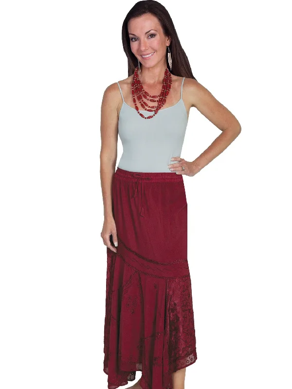 Skirts for a wedding guest Scully Honey Creek Womens Burgundy 100% Rayon Multi-Fabric Skirt