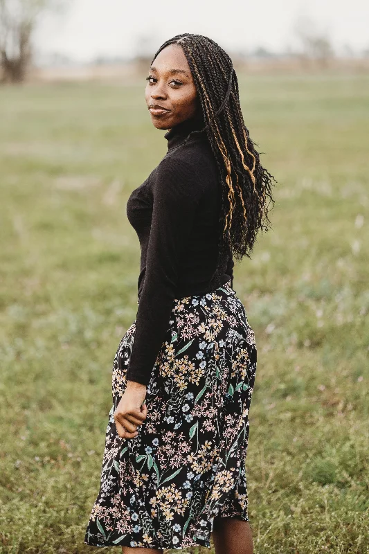 Skirts for a wedding guest Bae Skirt in Black Herbal Challis