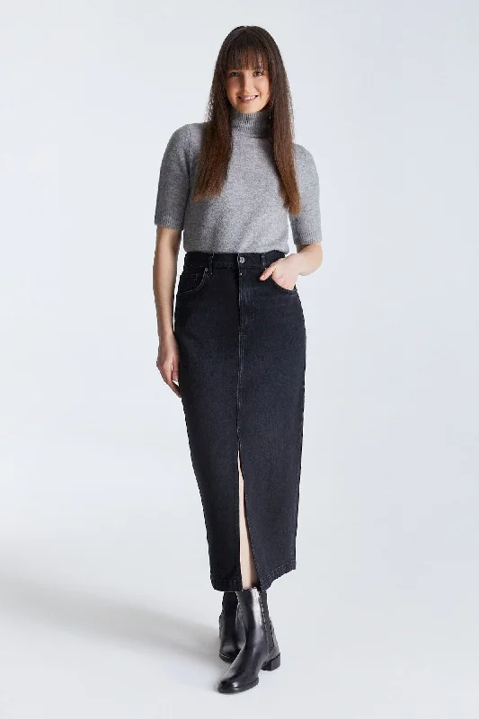 Skirts with a geometric pattern Valerie Mid Waist 5 Pocket Long Skirt Black VT