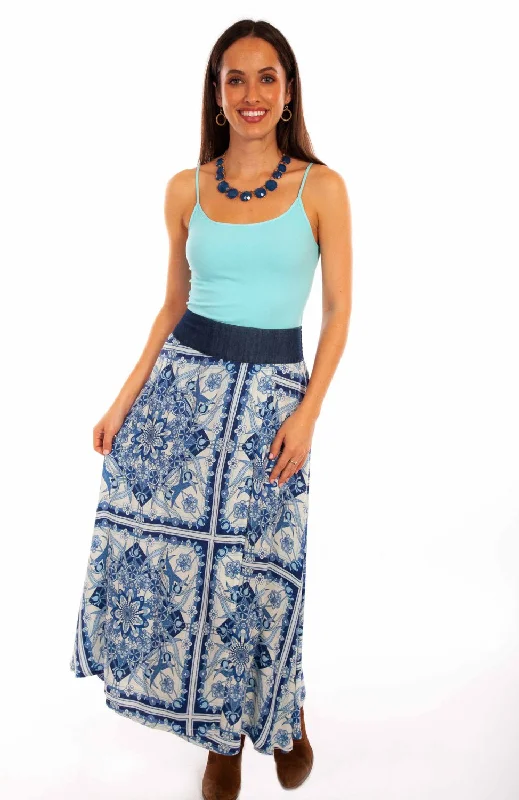 Skirts with a metallic finish Scully Womens Floral Print Wrap Blue 100% Rayon Skirt