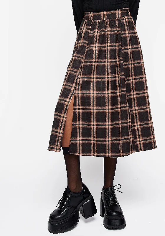 Khaki skirts for a military look Ambrose Check Midi Skirt
