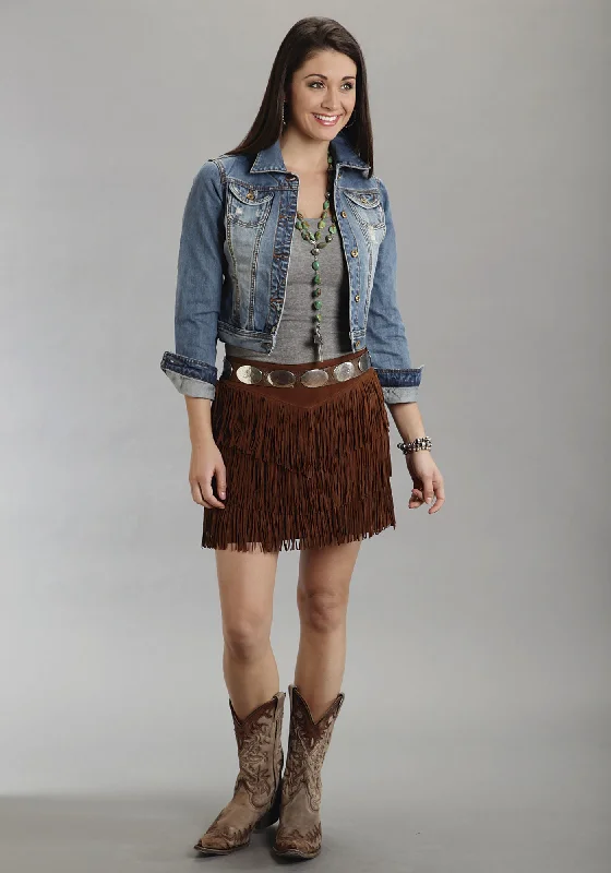 Linen blend skirts for breathability Stetson Womens Brown Mid Length Suede Leather Skirt Western Fringe Cowgirl