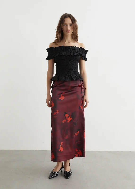 High - waisted linen skirts for summer Printed Double Satin Maxi Skirt
