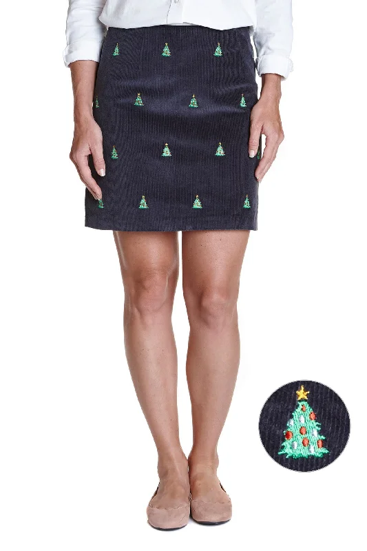 Button - down skirts for a classic style Ali Skirt Corduroy Nantucket Navy With Christmas Tree 19"